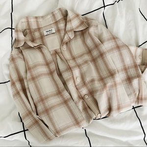 Beige Plaid Button Up Shirt